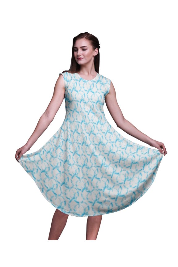 Blue Rays Tie-Dye Women Printed Knee Length Sleeveless Shift Summer Dress-Large