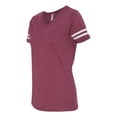 thumbnail image 2 of Women's Football V-Neck Fine Jersey Tee Color Vintage Burgundy/ White Small Size, 2 of 4