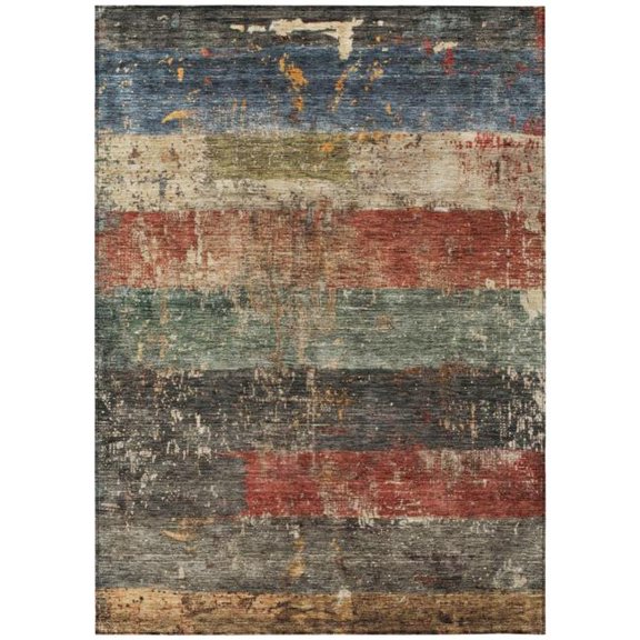 HomeRoots 605980 5 x 8 ft. Fern Green, Black & Terra Cotta Striped Washable Indoor & Outdoor Rectangle Area Rug