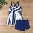 thumbnail image 6 of Fewfanhot Women's Stripe Tankini Bikini Set, Cross Front Crisscross Twist Top & High Waist Swim Shorts, Two Piece Tummy Control Bathing Swimsuit, 6 of 6
