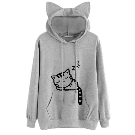 oumy oumy women long sleeve kangaroo pockets cute cat ear print