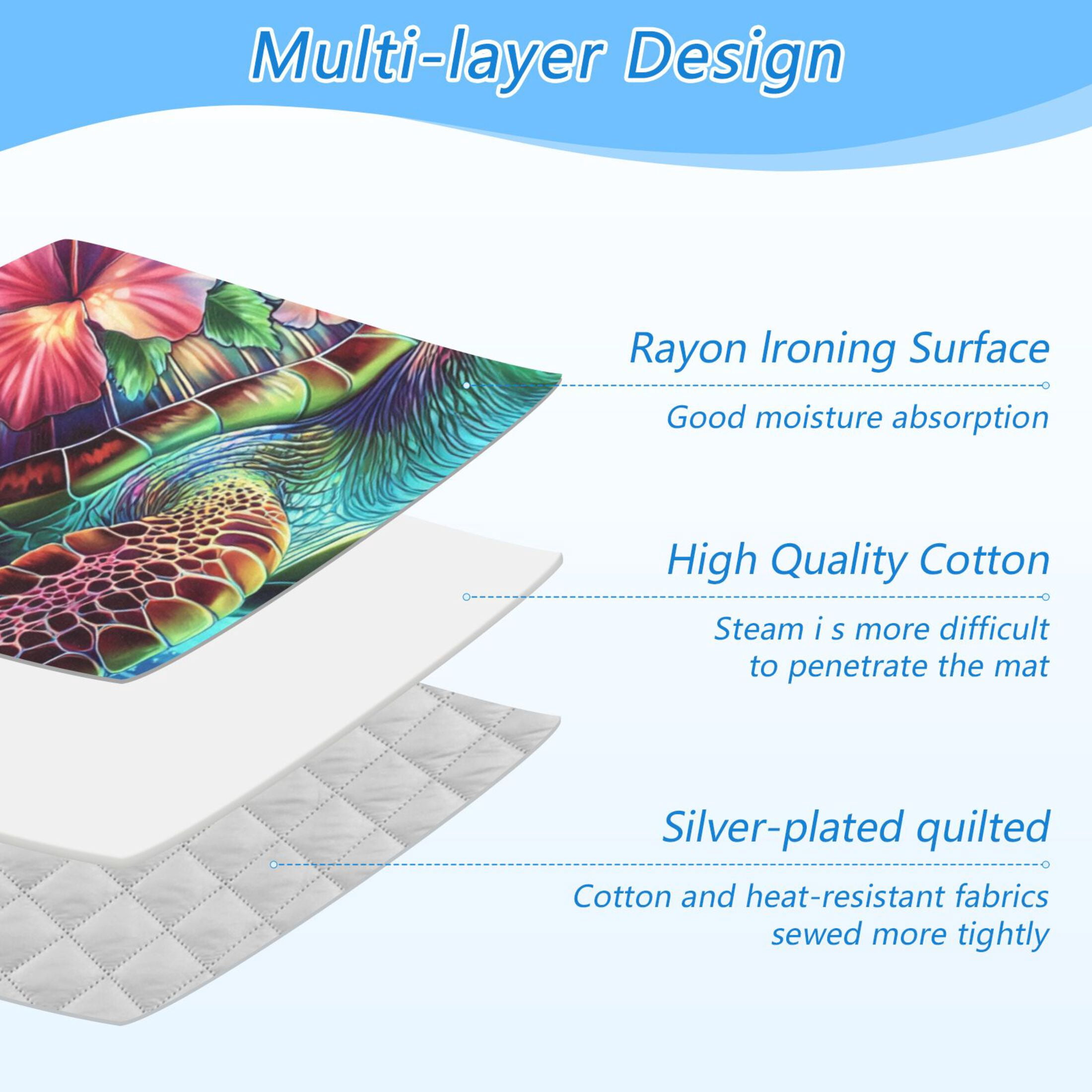 Flowers Around Swimming Neon Turtle Ironing Mat Blanket Portable Travel Ironing Pad Heat Resistant Pad 47.2" x 27.6”