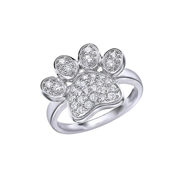 AFFY White Cubic Zirconia Paw Print Ring In 14k White Gold Over Sterling Silver
