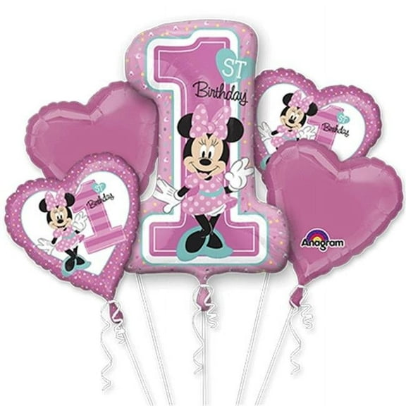 Minnie Mouse 1st Birthday 5pc Bouquet of Balloons