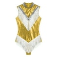 thumbnail image 5 of Rswnyirn Womens Shiny Metallic Sleeveless Fringed Bodysuit Sequins Mock Neck Tassel Jazz Dance Gold L, 5 of 7