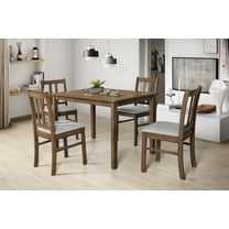Home Design 5-Piece Sanford Dining Set, Brown/Gray, Rectangular table, Middle-divided top, Slat-back cushioned chairs, Comfortable seating, Sturdy square legs, Modern style, Durable construction
