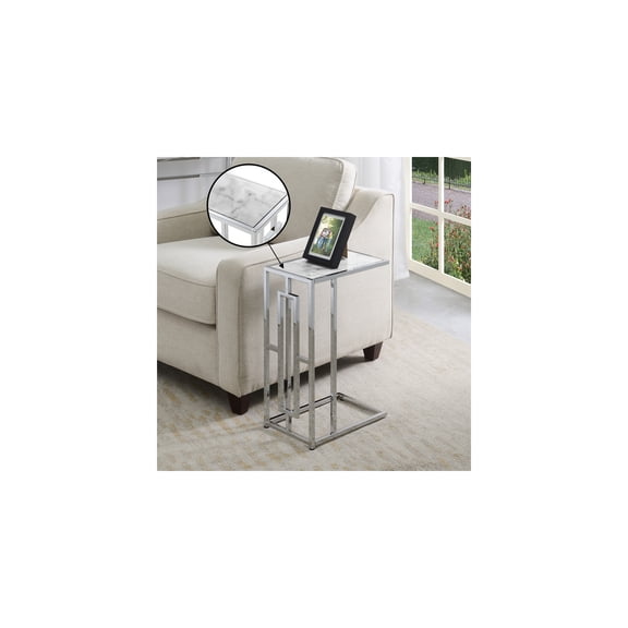 Chrome C Table - Square Faux Marble Accent Side Table