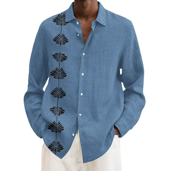 SNOWSONG Mens Shirts Clearance! Men's Casual Button Up Long Sleeve Beach Coconut Print Shirt Top, Long Sleeve Shirts, Button up Shirt Men, Mens Shirts Casual Stylish 1PC Top Blue L