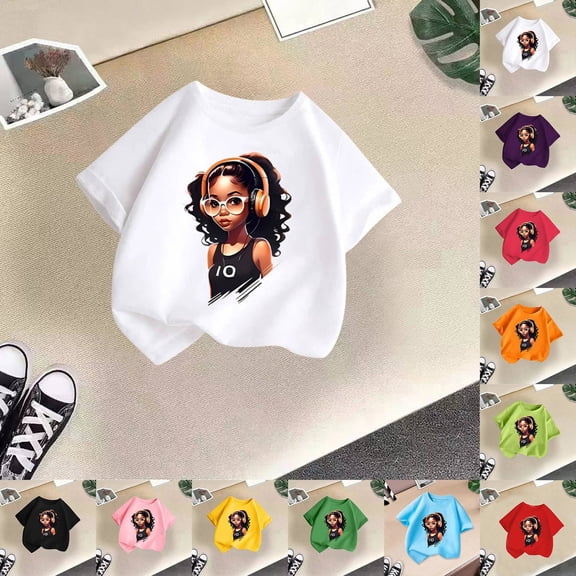 KDFJPTH T Shirts For Kids Trendy Girls Cute Graphic Round Neck Short Sleeve Tee Summer Casual Tshits