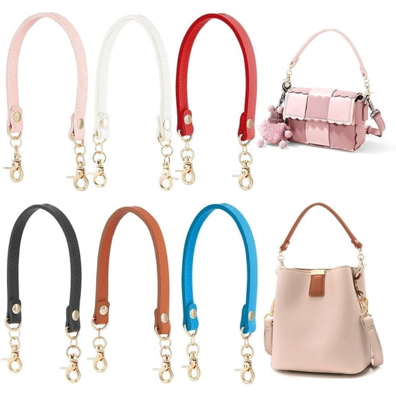 6 Colors PU Leather Purse Handle 12.8 Inch Short Purse Strap Replacement Handbag Handle with Light Gold Swivel Clasps for Handmade Bag Handbag Purse Tote 6pcs