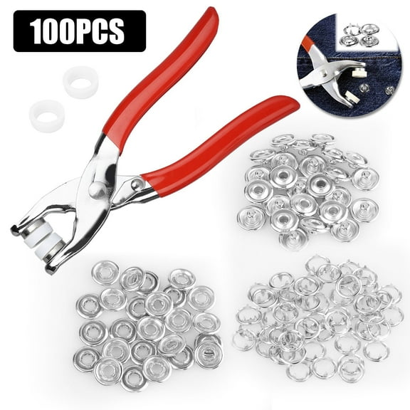 TSV Snap Fasteners Tool Kit, 100Pcs DIY Metal Snaps Buttons with Fastener Pliers Press Tool Kit, 9.5mm Snaps Buttons for Sewing and Crafting Jeans Bags
