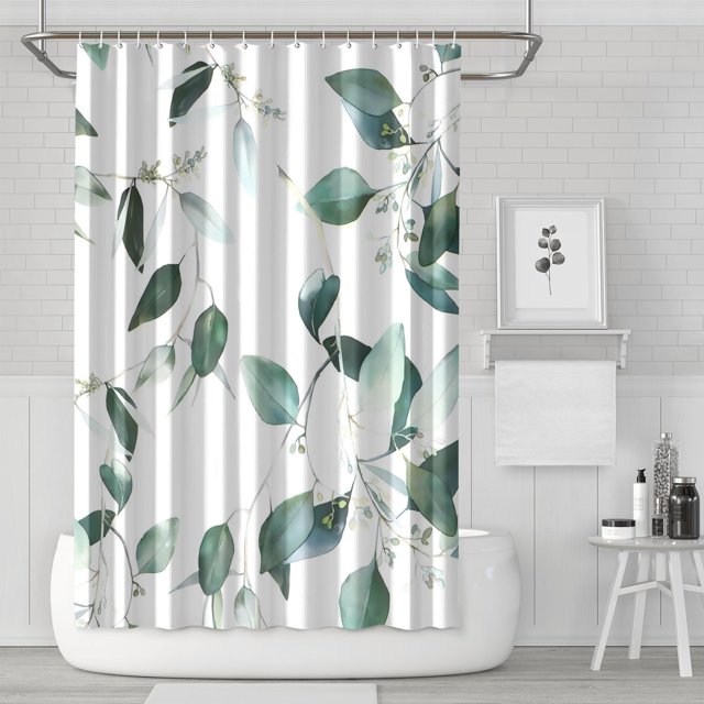 Ensemble de Rideaux de Douche avec Encliquetable, Feuille Verte Vigne Lierre (6) Rideaux de Douche Réutilisables Doublure de Douche, Décor Rideaux en Polyester Doublure, 72x72 Pouces