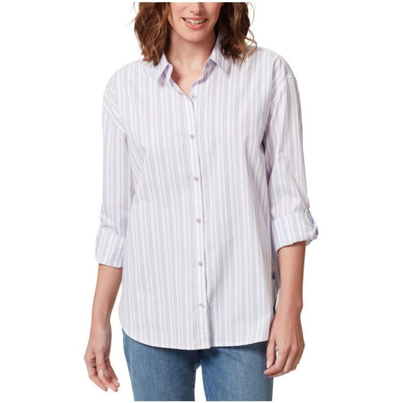 Gloria Vanderbilt Womens Wind Stripe Button Up Shirt, White, Plus Size, Medium