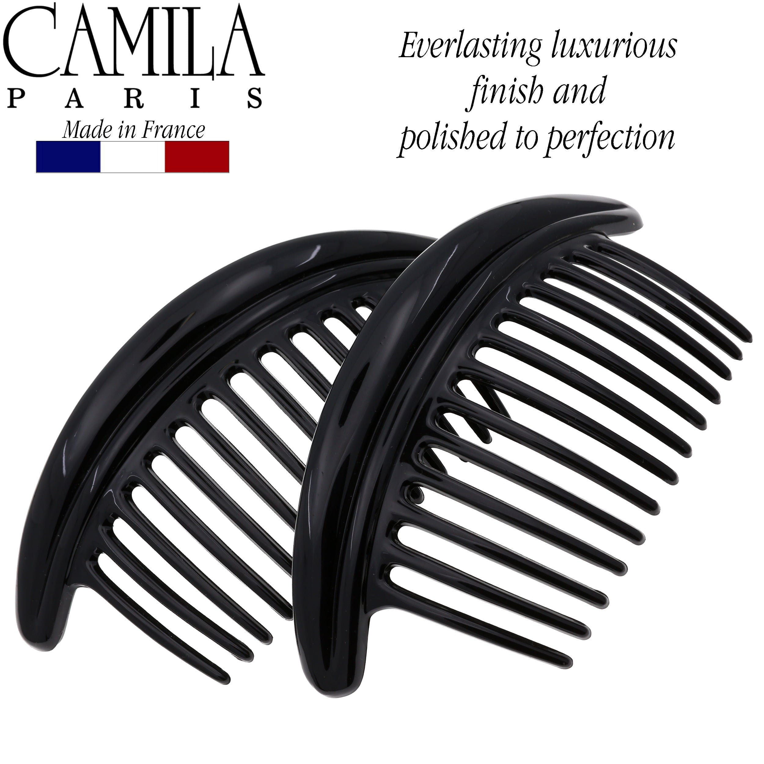 Camila Paris CP3329 French Hair Side Combs Amber Interlocking Combs French Twist Hair Combs, Strong Hold Hair Clips for Women Bun Chignon, Up-Do Styling Girls Hair Accessories Made in France