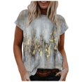 thumbnail image 3 of CHOK Vêtements pour Femmes Liquidation Mode Femme Blouse à Col Rond Imprimé Manches Courtes T-Shirt Hauts d'Été, 3 of 6