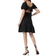 thumbnail image 3 of Vestido con fruncido INSPIRE CHIC para el verano casual de mujeres con lazo en la espalda y volantes en línea A XS Negro, 3 of 6