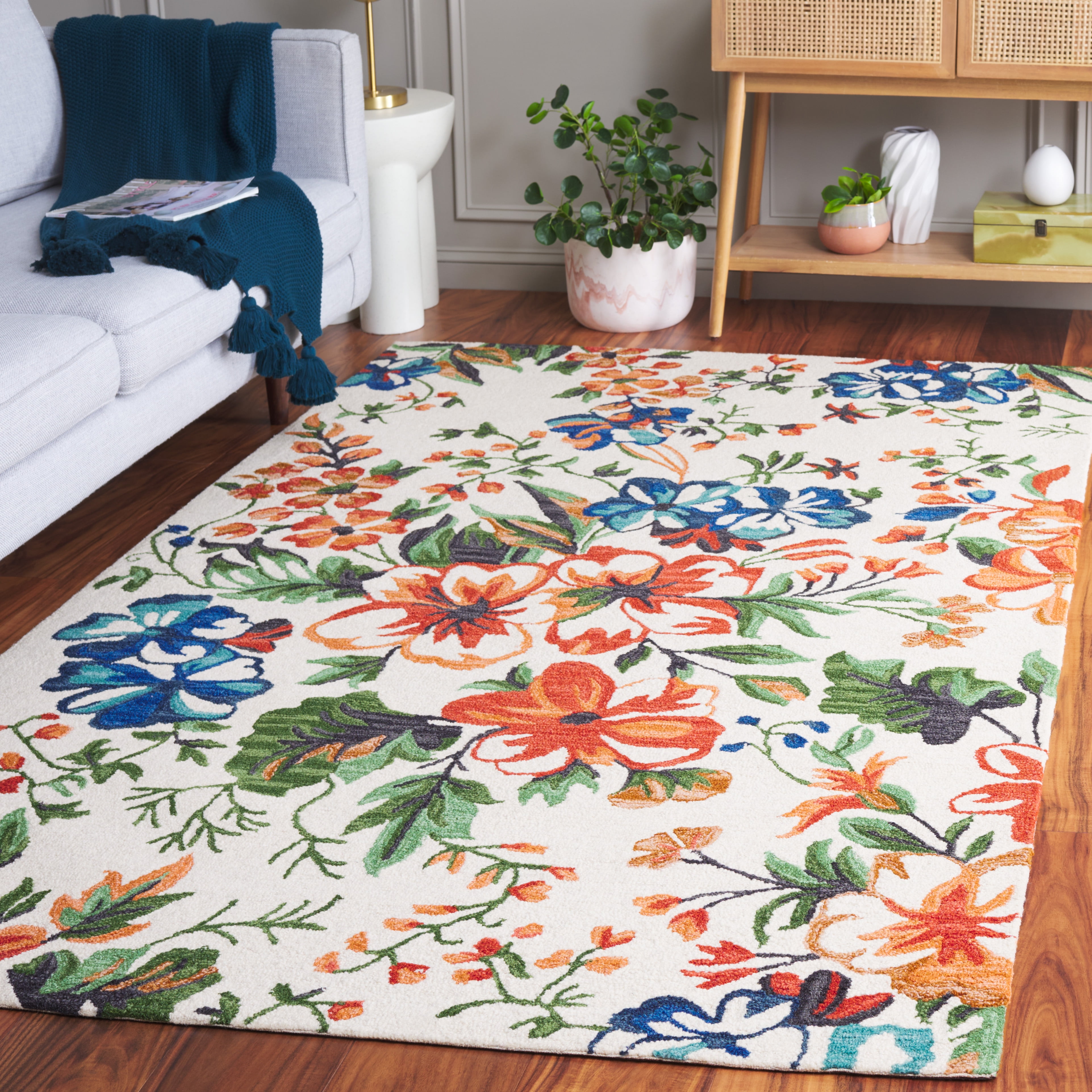SAFAVIEH Jardin Dorian Floral Area Rug, Ivory/Orange, 3' x 5'