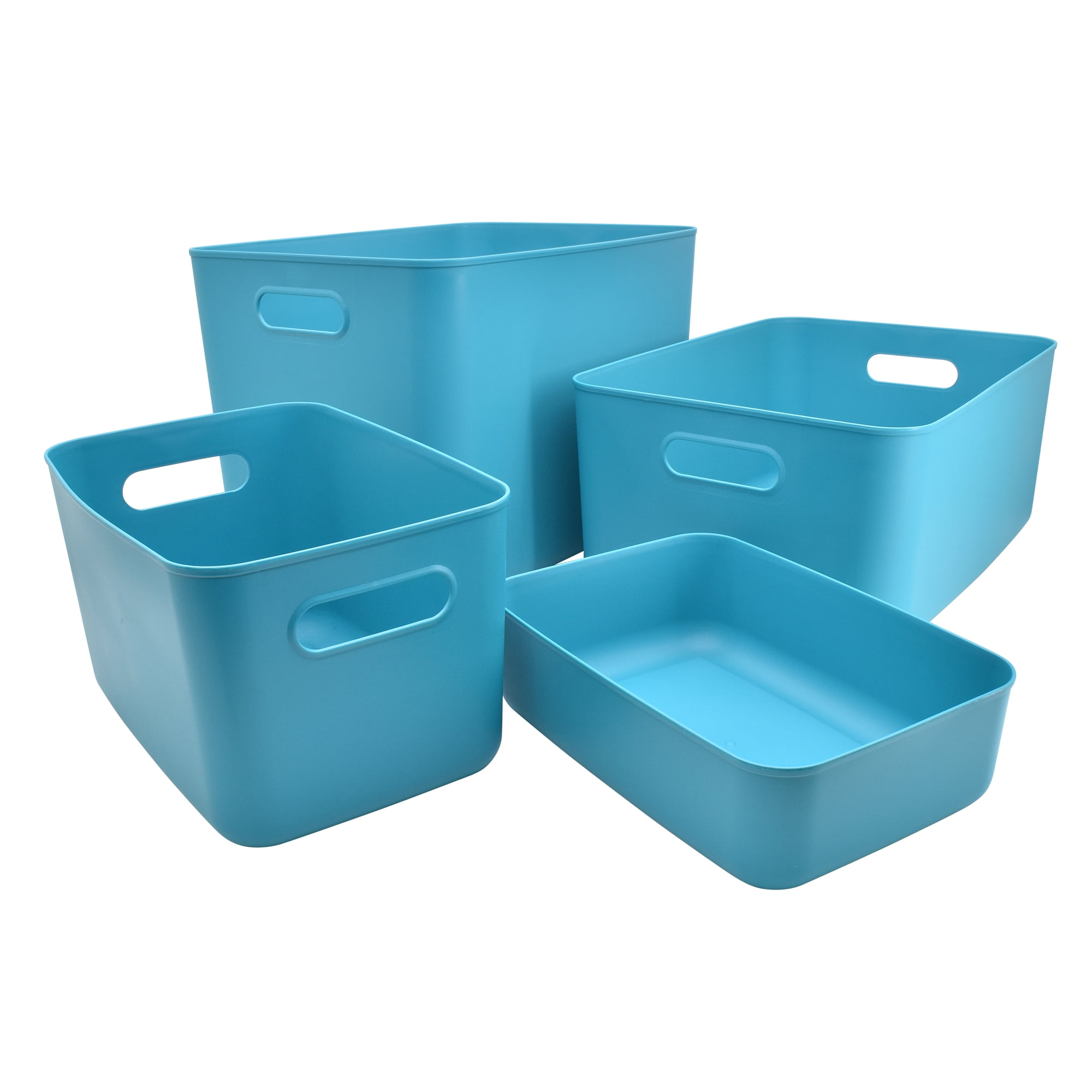 Mainstays Plastic Storage Bin Set, 4pcs, Multipurpose Storage, Teal
