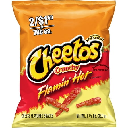 Cheetos Crunchy Flamin' Hot Cheese Snacks, 1.375 oz Bag.