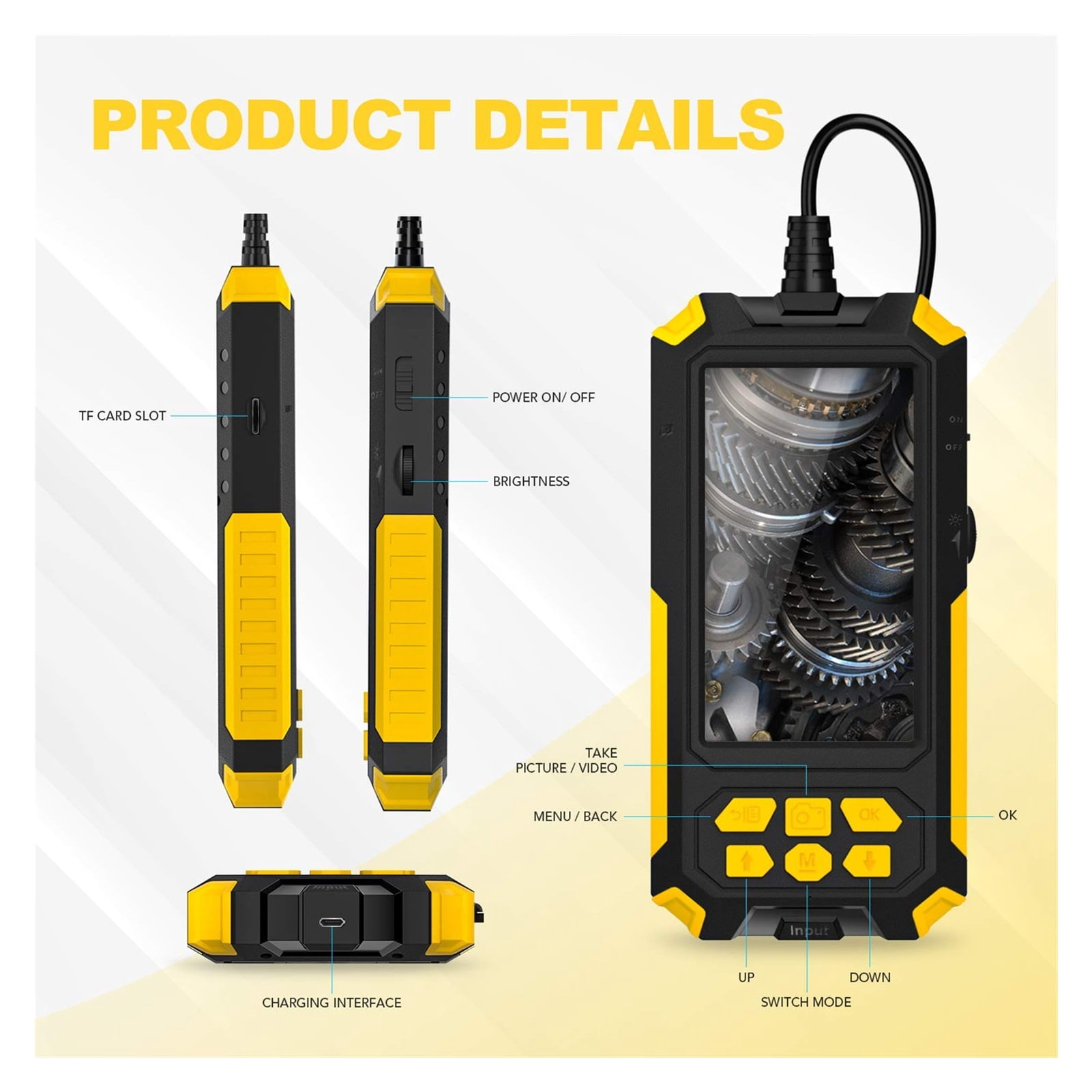 P50 Dual Lens Endoscope Camera 1080P HD 4.5 "IPS Screen 9 LED Lights IP68 Waterproof Snake Camera Sewer Plumbing Tools ,Various Applicable