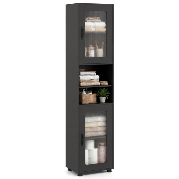 Giantex Tall Bathroom Storage Cabinet, Freestanding Storage Organizer w/Adjustable Shelf for Small Spaces, Black