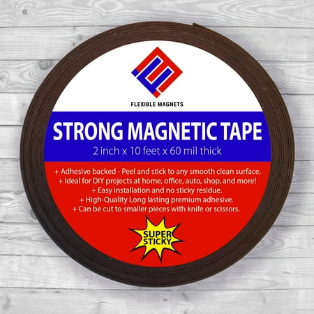 Super Adhesive Industrial Label Tape (Flexible Magnetic Tape Roll with Adhesive Backing- Super Sticky! Superior Quality! By Flexible Magnets- 60 mil x 2 in x 10)