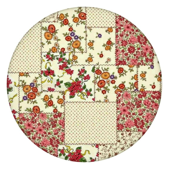 Pioneer Flower Floral Print Pattern Round Fitted Tablecloth with Elastic Edge,Dining Table Cover Waterproof,Outdoor Round Tablecloth for Camping,Dining,Indoor and Outdoor