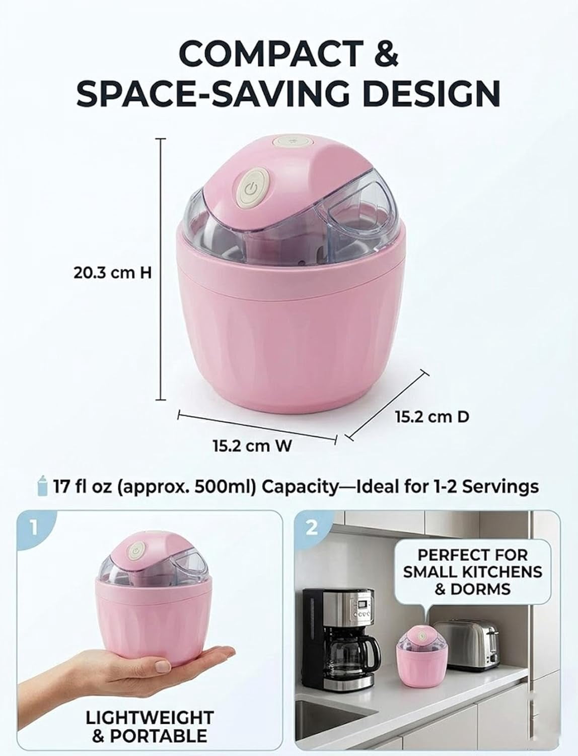 Small Home Mini Ice Cream Maker, 2026 New DIY Mini Ice Cream Maker, 17oz One-Touch Dessert Maker, Single Serving of Ice Cream, Frozen Yogurt, Electric Personal Machine, Family Treats (Blue)