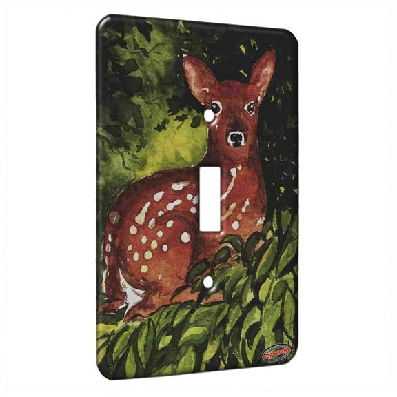 KuzmarK™ Single Gang Toggle Switch Wall Plate - Whitetail Deer Fawn in Hiding Wildlife Art by Denise Every