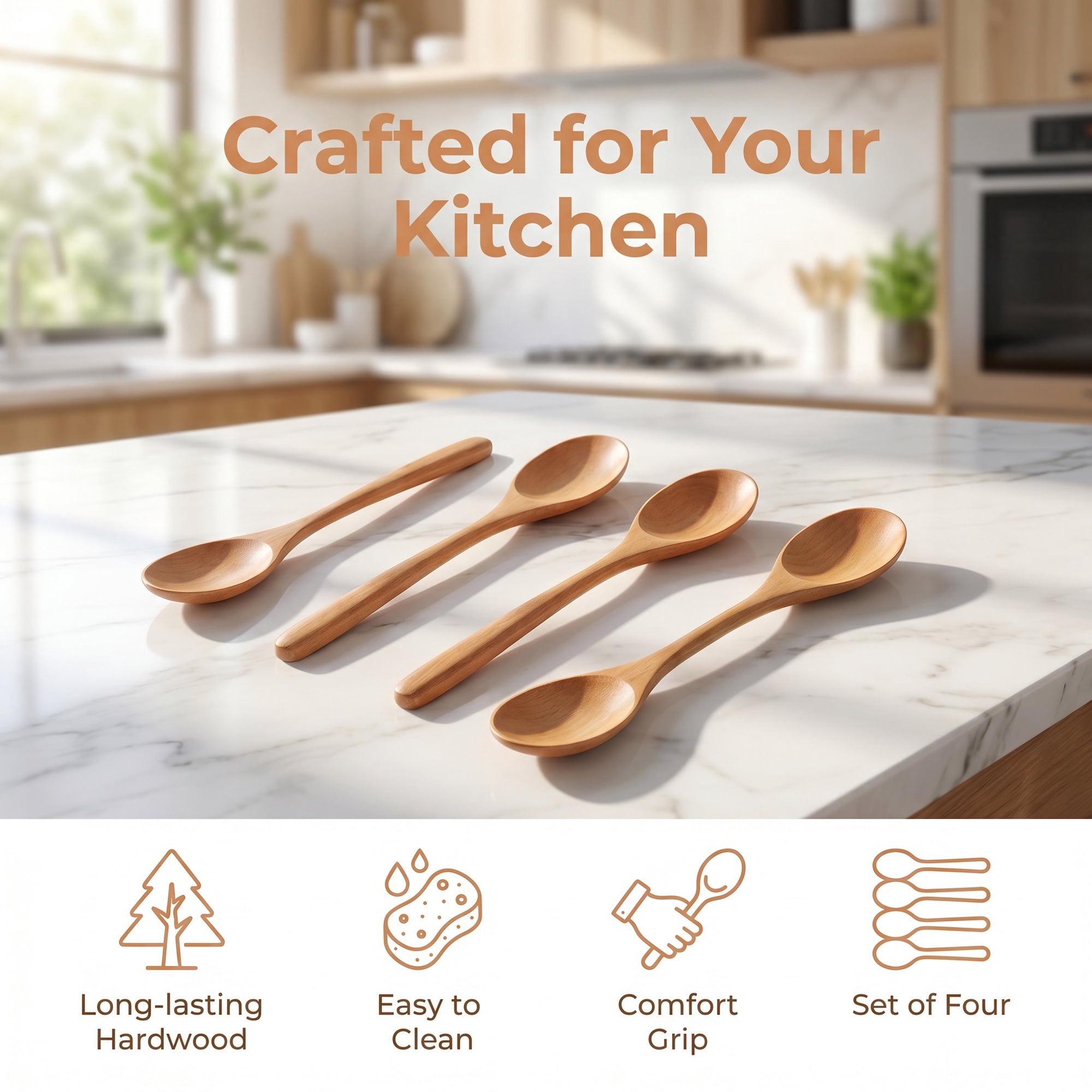 Unique Bargains Wood Non Stick Cookware Kitchen Utensils Set Brown A 4Pcs
