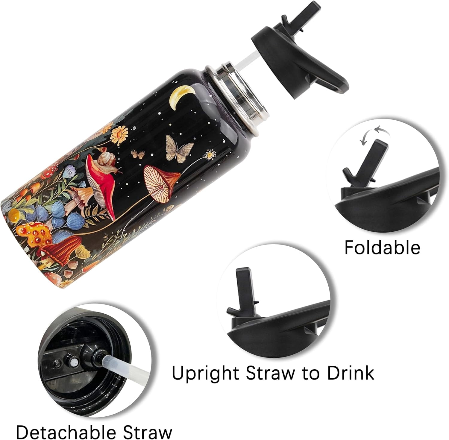 Insulated Water Bottle 32 oz, Cat Water Bottle with Straw and Lid, Reusable Leakproof Water Bottle Stainless Steel, Cat Lover Gifts for Women