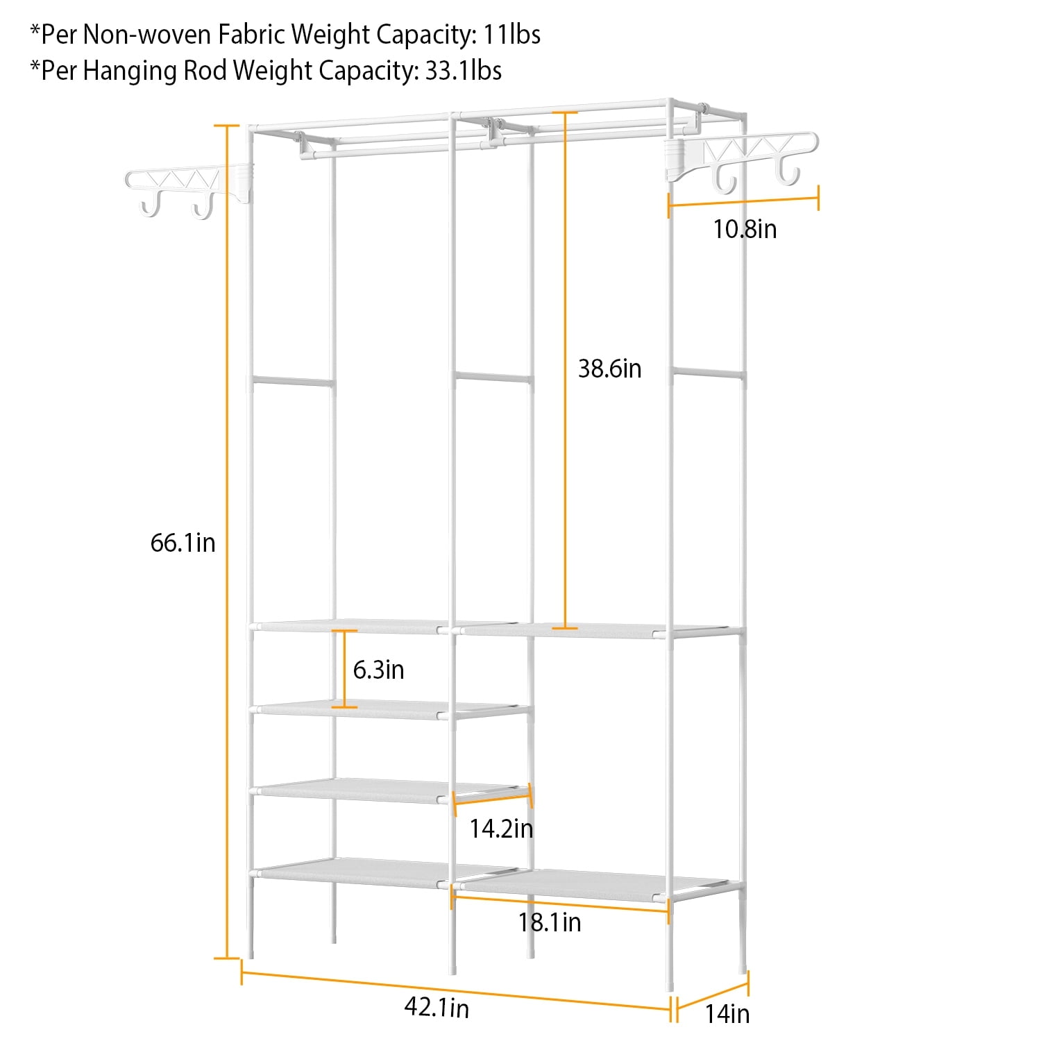 4 Layers of Shelves Closet Organizing Rack,360° Rotatable Hooks - Closet Organizer for Home & Laundry Room​
