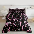 thumbnail image 3 of Homewish Ribbon Bow Queen Comforter Set,Romantic Rose FlowerBedding Sets,Pink Black Bedding Comforter Set For Teens,Breathable Home Decor Reversible,3 Pieces, 3 of 9