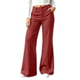 thumbnail image 3 of HomeDM Bootcut Pants for Women Cotton Blend High Waisted Casual Dress Pants Wine Loose Flare Lounge Work Trousers Size L, 3 of 7