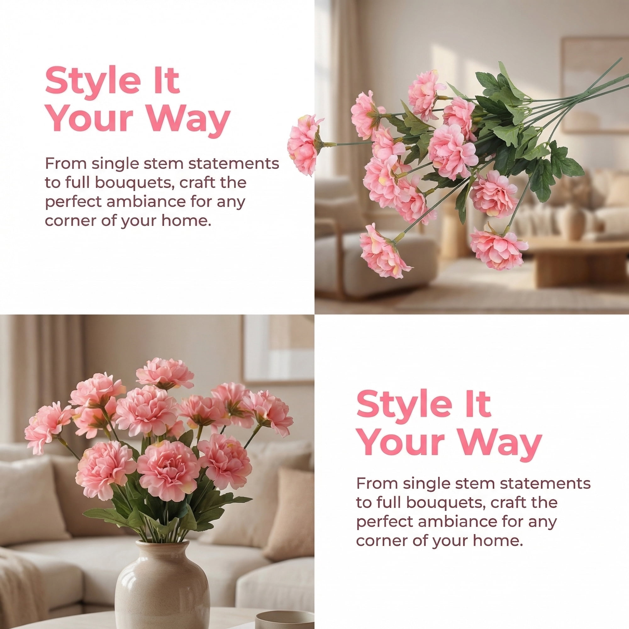 Unique Bargains Artificial Chrysanthemum Silk Mums Bouquets Dark Pink 7.1inch