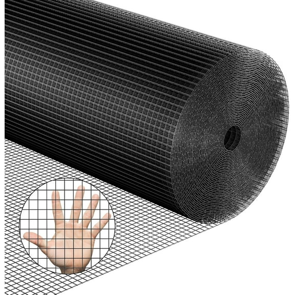 Black Hardware Cloth 48''x100' 1/4 Inch 19 Gauge Vinyl Coated Welded Wire Mesh Roll PVC Hardware Cloth Chicken Wire Fencing for Garden Fence and Home Improvement Project