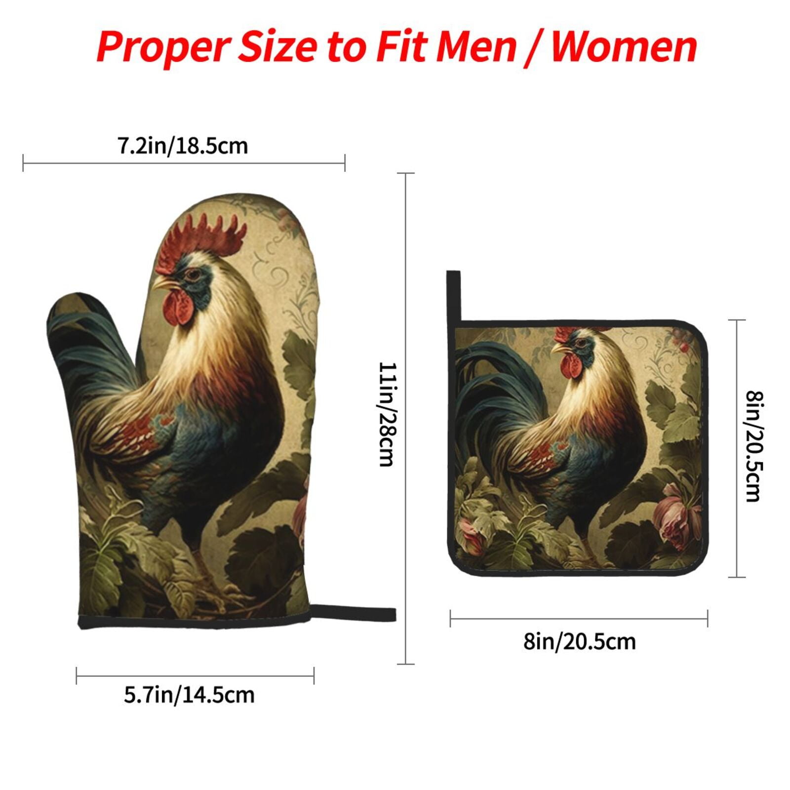 Rooster Vintage Art 4Pcs Oven Mitts and Pot Holders Sets Oven Kitchen Gloves Hot Pads for Cooking BBQ Baking Grilling