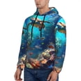 thumbnail image 3 of Pofeuu Underwater Fish Turtle Print Mens Casual Hooded Collar Drawstring Hoodies Pullover Sweatshirts Casual Long Sleeve Shirts-Medium, 3 of 7