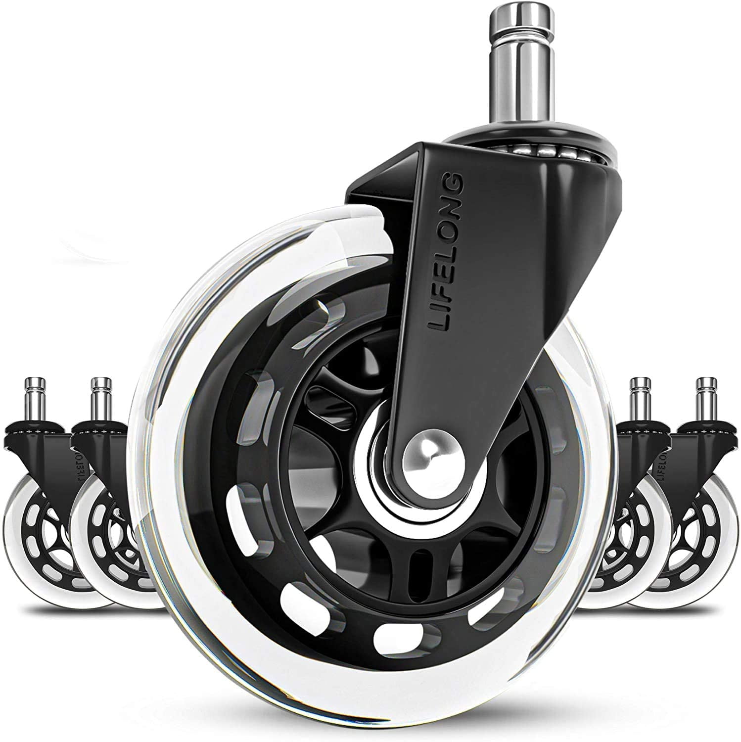 WEPSEN Office Chair Wheels Replacement Rubber Chair Casters for Hardwood Floors and Carpet, Set of 5, Heavy Duty Office Chair Casters for Chairs to Replace Office Chair Mats - Fits 98%