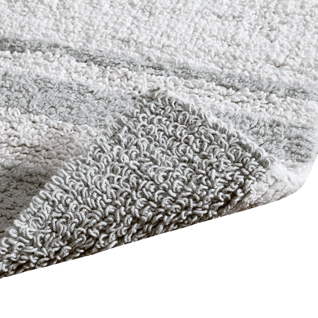 MAYEERTY Medium Pile Cotton Reversible Bathroom Rug, Non-Slip Bath Mat, Grey, 24"W x 72"L