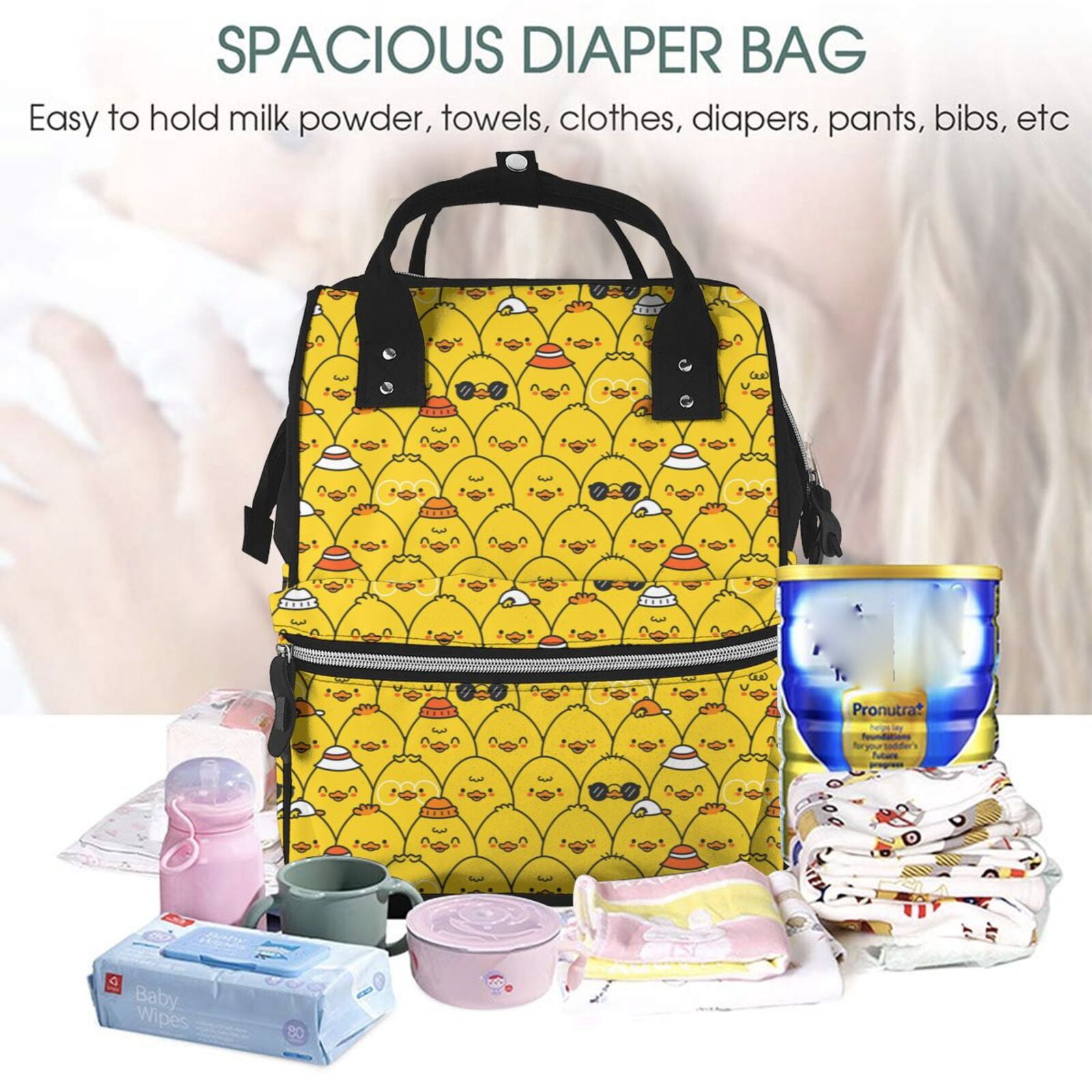 Ratiio Funny Ducks Mummy Backpack - Waterproof Twill Canvas, Large Capacity Diaper Bag with Multiple Pockets and Adjustable Straps