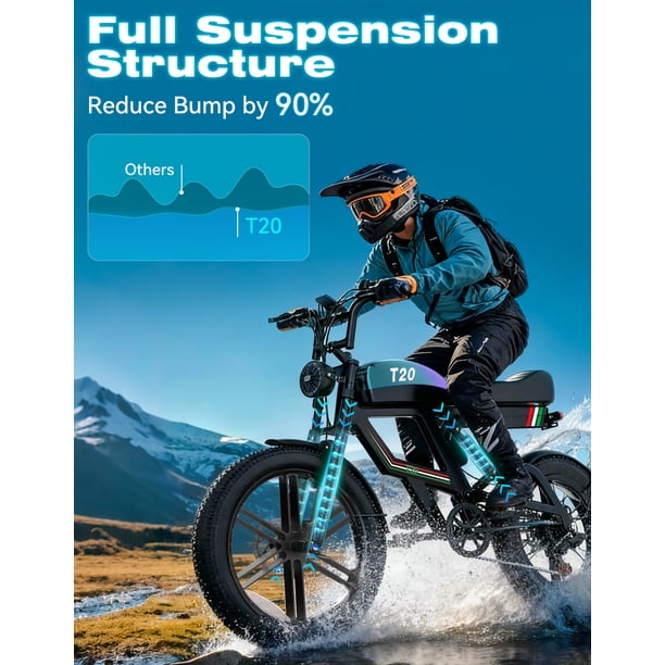 AZHAR T20 Electric Bike for Adults, 750W Peak 1800W Motor, 20