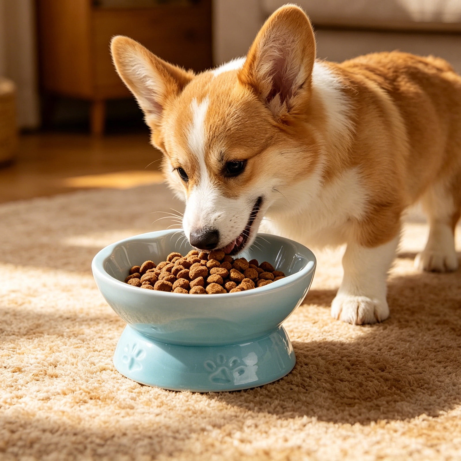 Ceramic Slow Feeder Pet Bowl, Raised Feeder, Anti Vomiting Cat Slow Feeding, Anti-Skid and Anti-Tipping, for Cats and Dogs Outdoor Camping Blue
