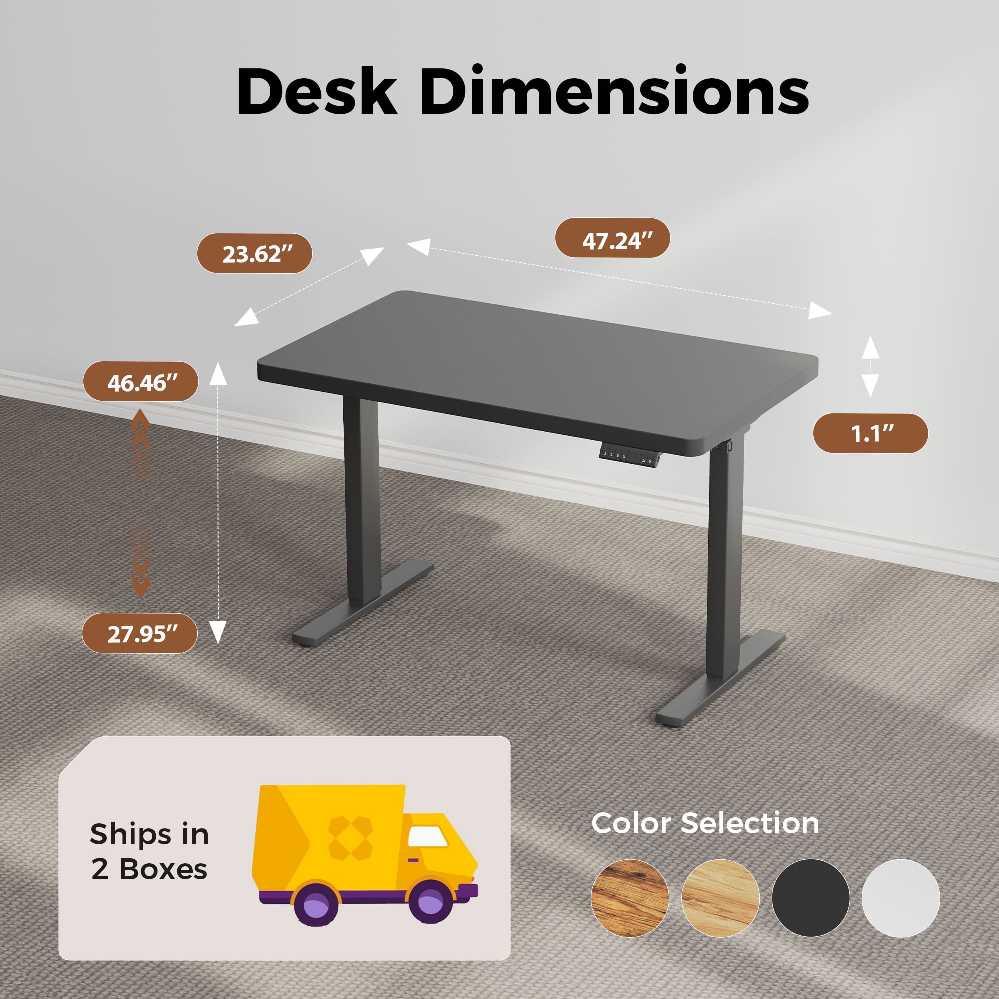47.2 Inch Dual Motor Electric Adjustable Standing Desk, Computer Desk with Memory Controller, Home Office Desk with Seamless tabletop,265 lbs Weight Capacity,Black (Two packages)