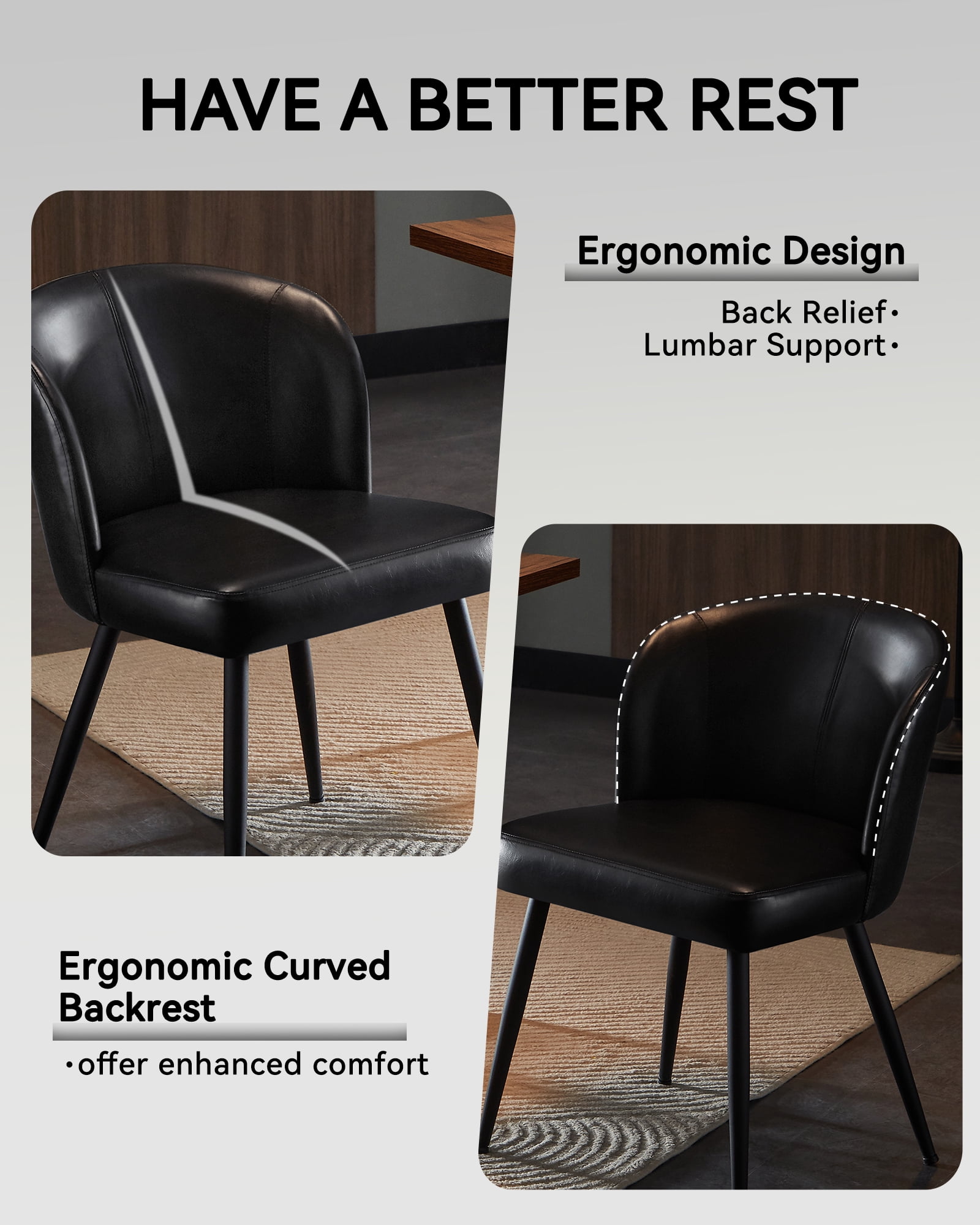 Sailvan Dining Chairs Set of 6, Modern PU Leather Upholstered Kitchen Chairs for Dining Room & Living Room with High Back, Easy Maintaince, Black