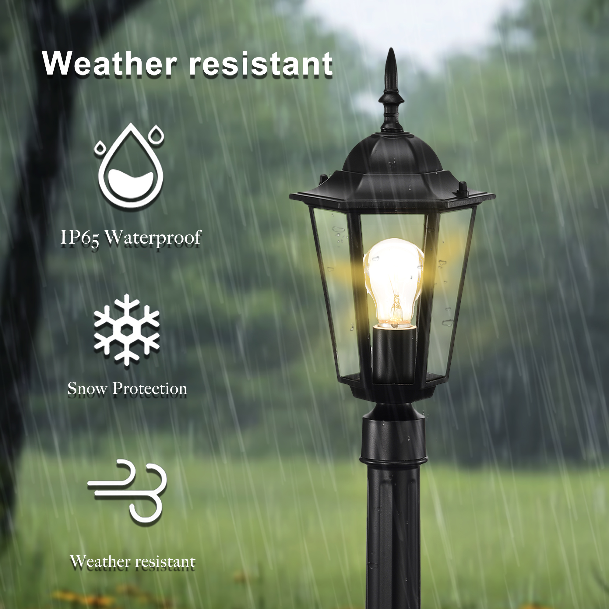 Outdoor Lamp Post Light 42", Adjustable Height Waterproof Post Light Fixture with ClearGlass, Aluminum Outdoor Pole Light for Yard, Garden & Driveway