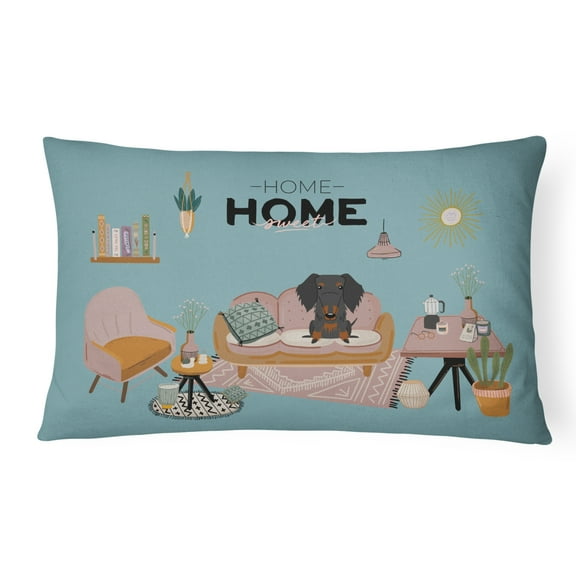 Carolines Treasures CK7972PW1216 Black Tan Wire Haired Dachshund Sweet Home Canvas Fabric Decorative Pillow 12H x16W