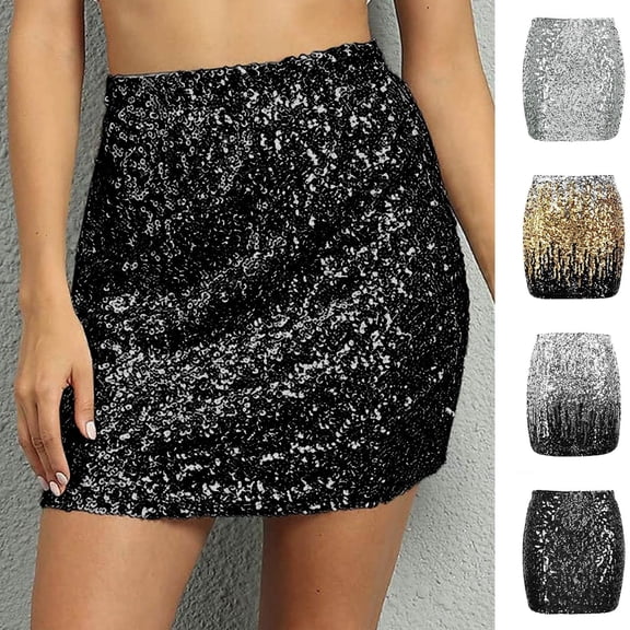 Sequin Skirt for Women Carnival Glitter Short Sexy Midi Hip With Elastic Waist Party Rave Outfit Womens Skirts Black L