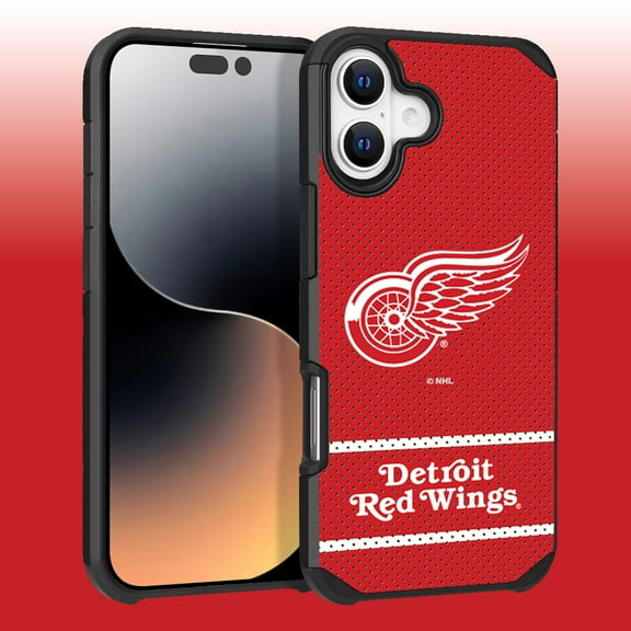 Apple iPhone 16 Plus (6.7) - NHL Licensed Detroit Red Wings Team Logo on Jersey Textured Dual Layer Case