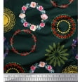 thumbnail image 1 of Soimoi Black Satin Silk Fabric Mandala & Floral Wreath Flower Decor Fabric Printed BTY 42 Inch Wide, 1 of 1